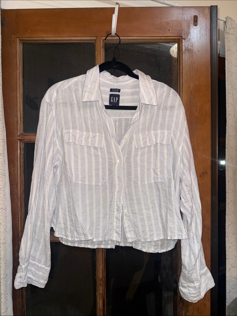 GAP Lightweight White and Light Gray Striped Button-Down Shirt